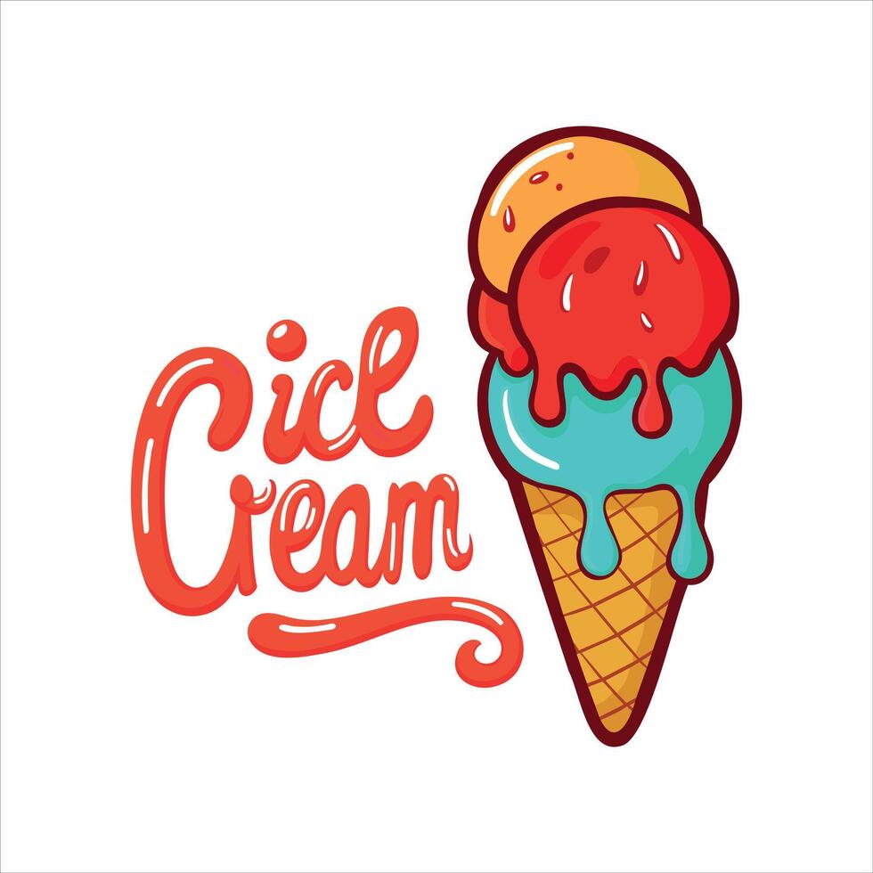 Colorful Ice Cream Cone Illustration vector