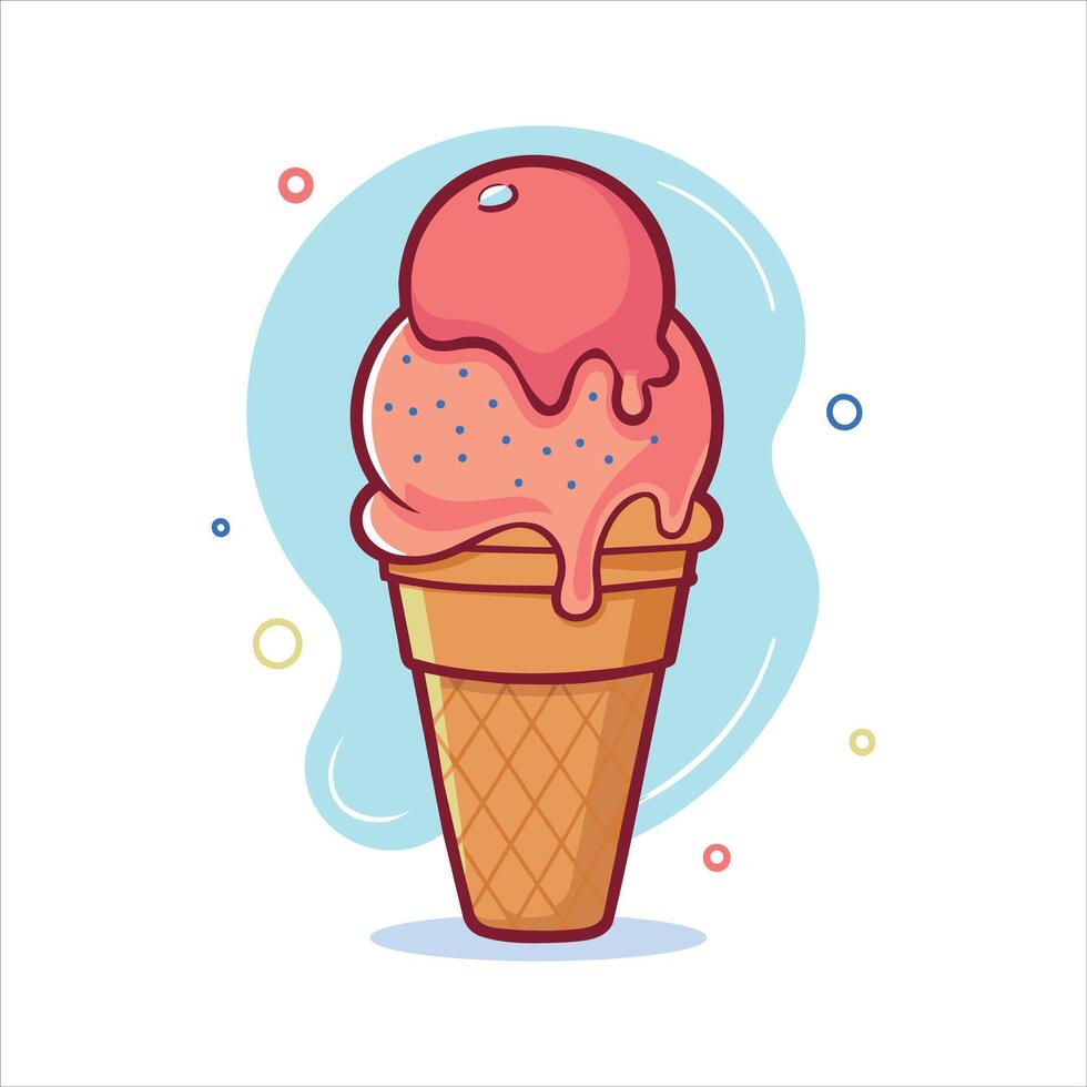 delicioso fresa hielo crema cono ilustración vector