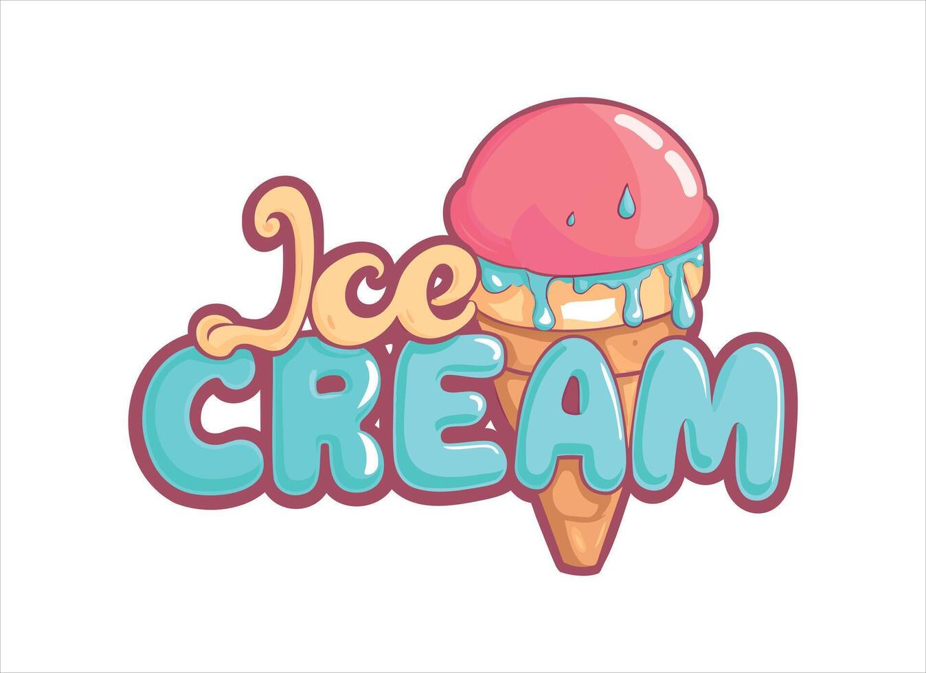 vistoso hielo crema cono ilustración con texto vector