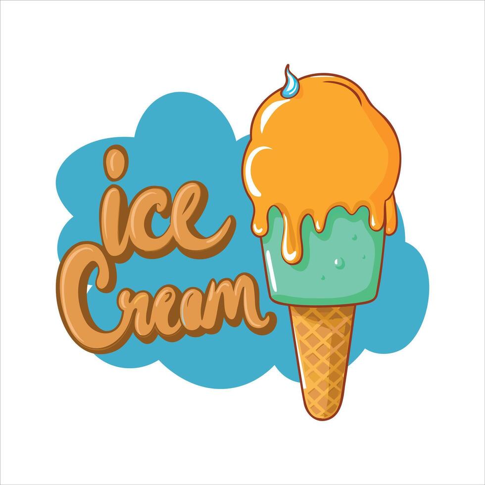 Colorful Ice Cream Cone Illustration Sweet Summer Treat Concept vector