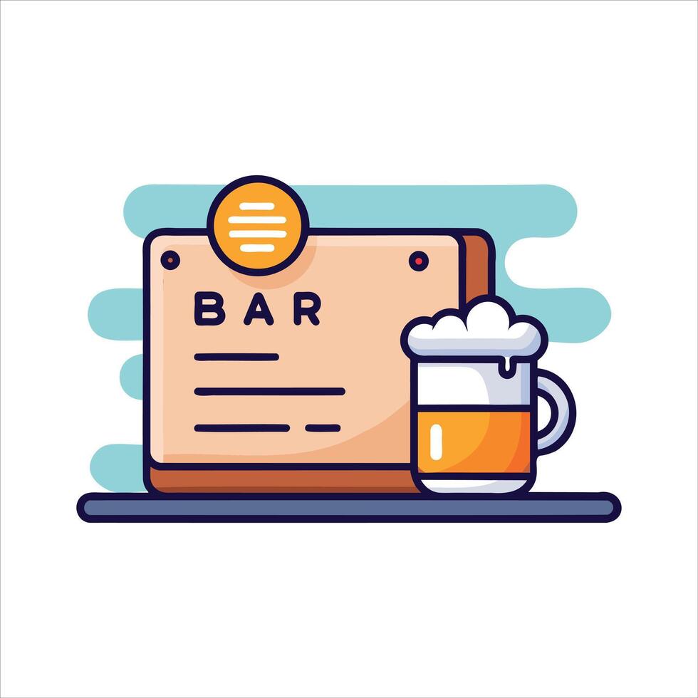 Stylish Bar Sign with Beer Mug Icon Illustration vector