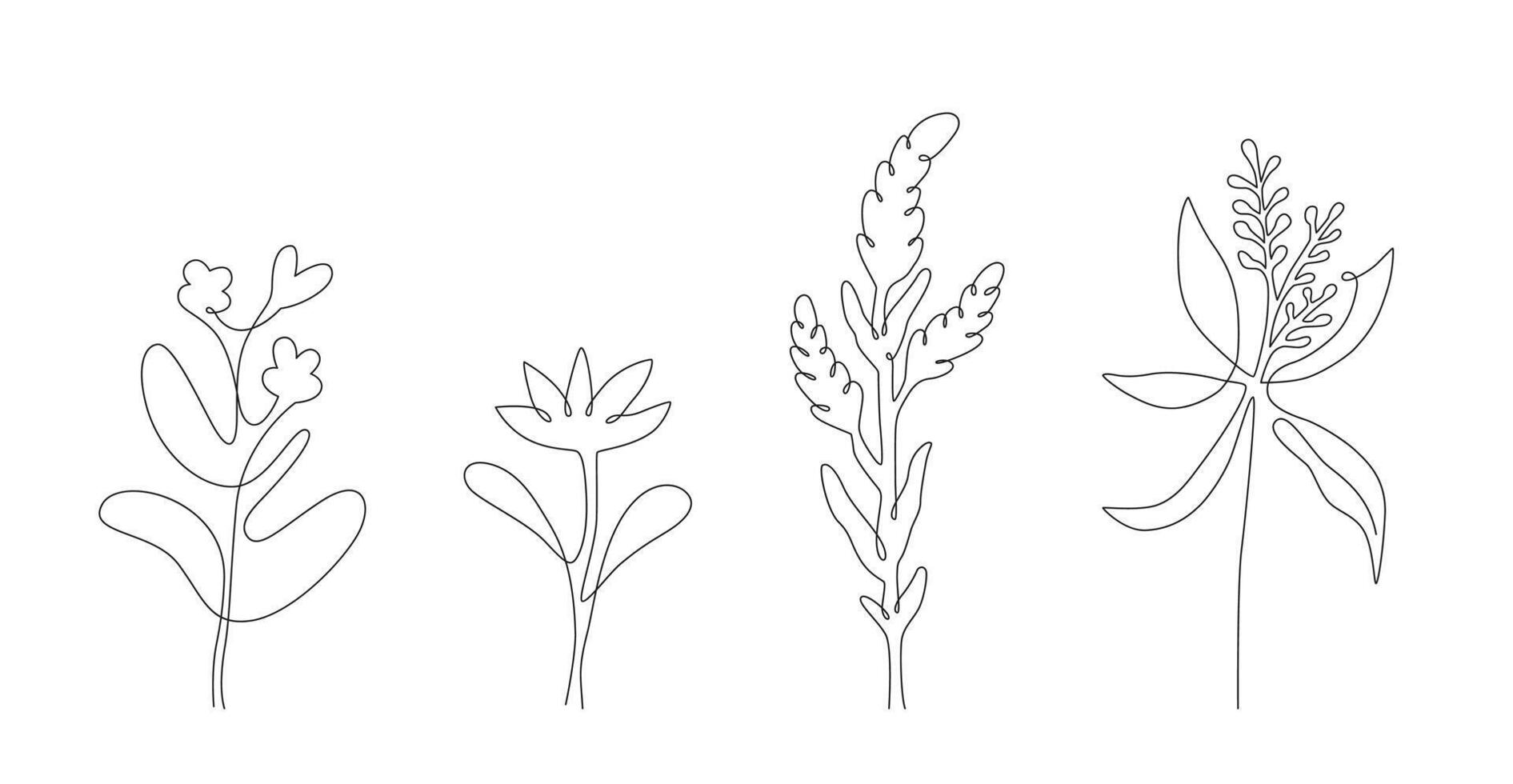Wildflowers set in line art minimalist style vector