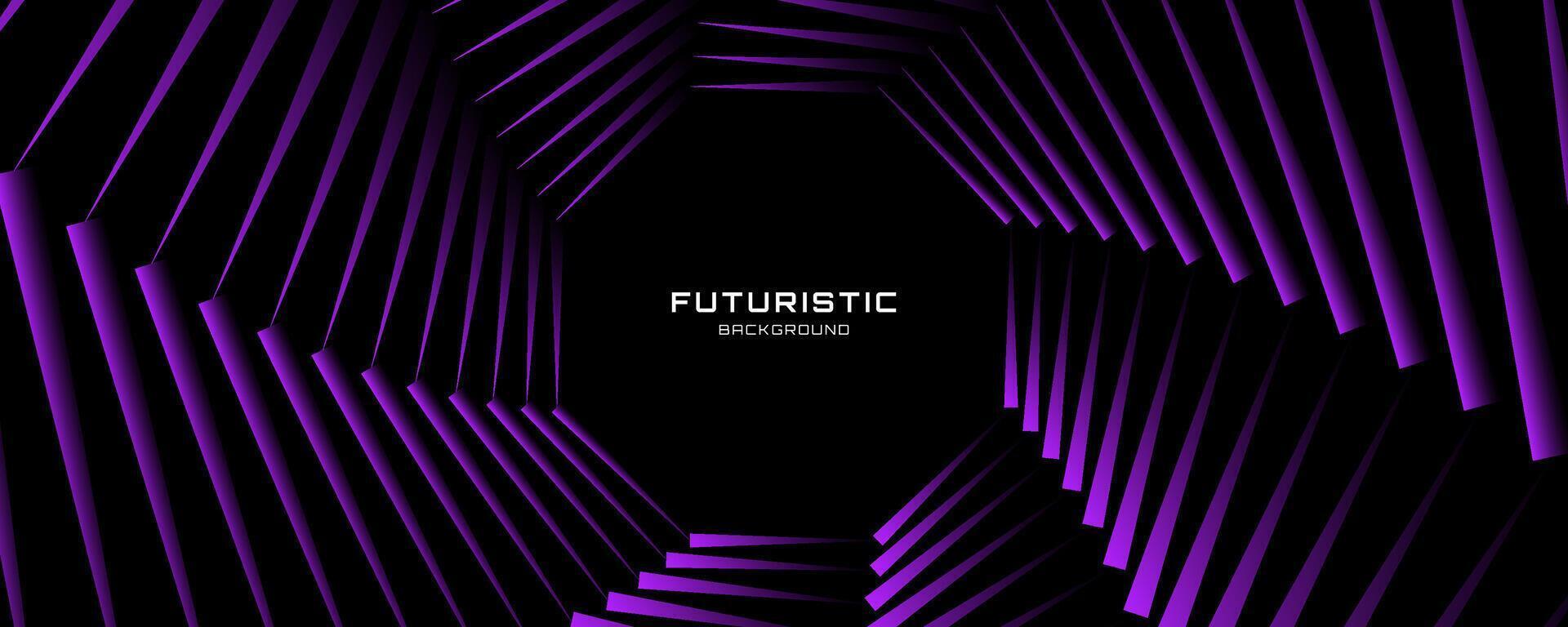3D purple black dynamic techno background on dark space. Tech banner with rotating octagons style decoration. Modern graphic design element. Motion lines concept for web, flyer, card or brochure cover vector