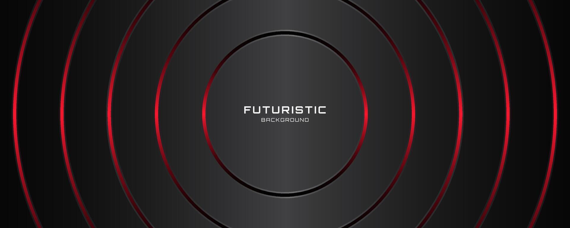 3D black techno background overlap layer on dark space with red light lines effect decoration. Graphic design element power style. Circles shape concept for web banner, flyer, card, cover, or brochure vector