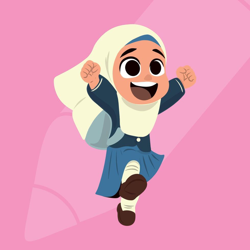 hijab student little girl jump vector