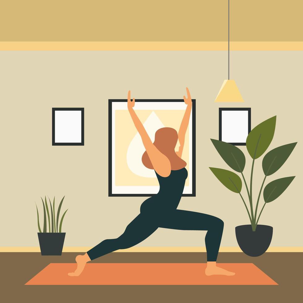 Flat Design Illustration of Woman is Practicing Yoga Pose Sport Meditation at Home vector