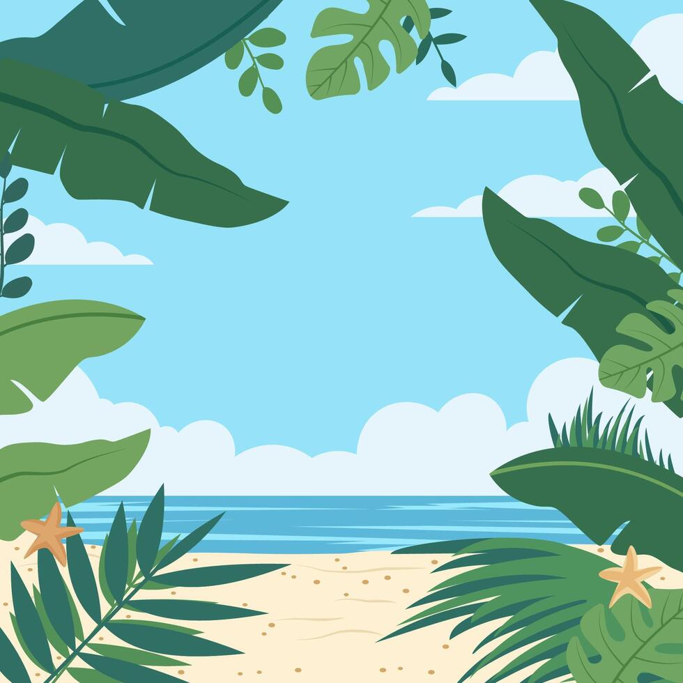 Summer Beach Frame Background with Tropical Leaf Plant and Copy Space vector