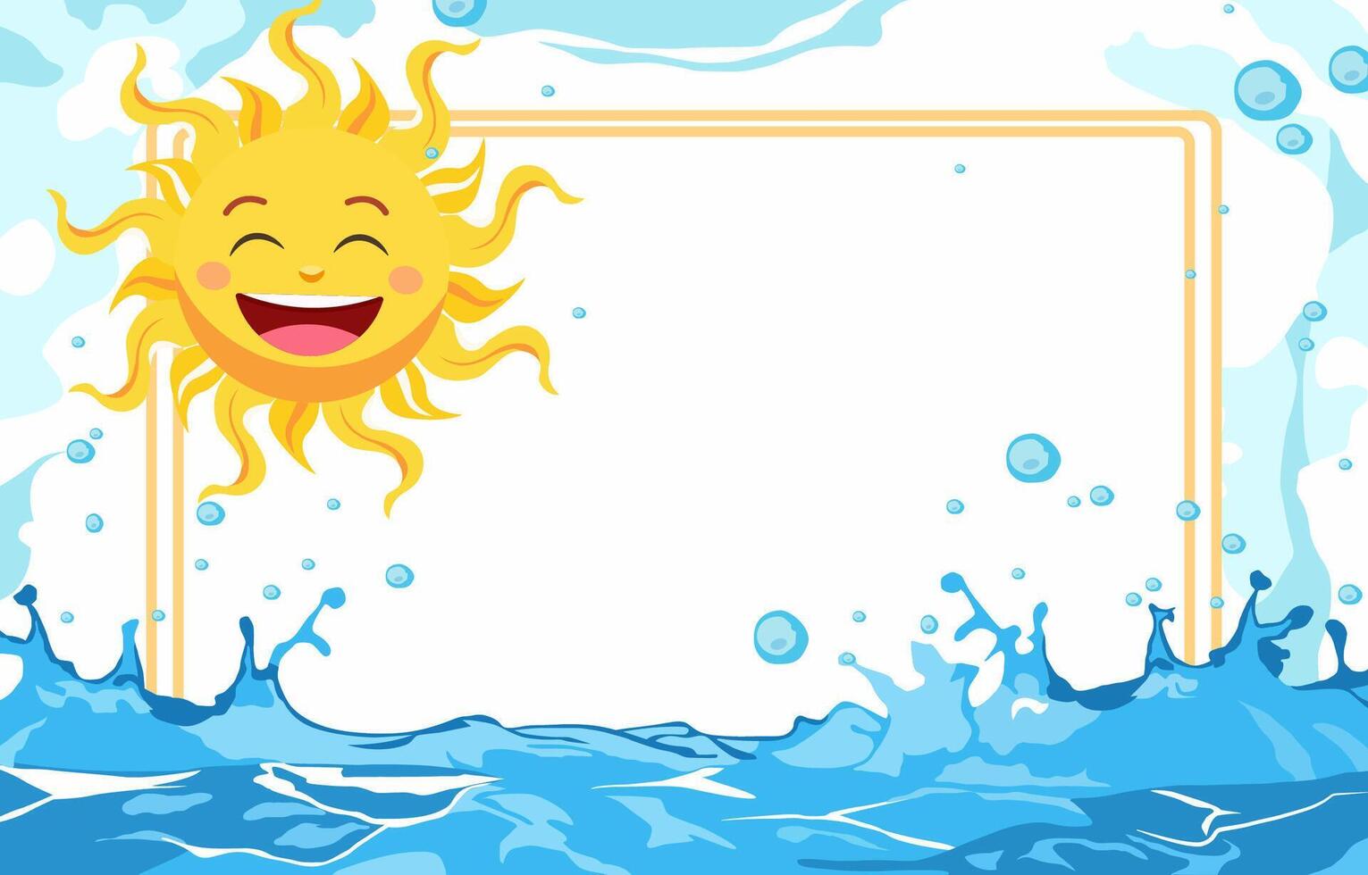 Summer Water Line Frame Background with Sun Character and Copy Space vector