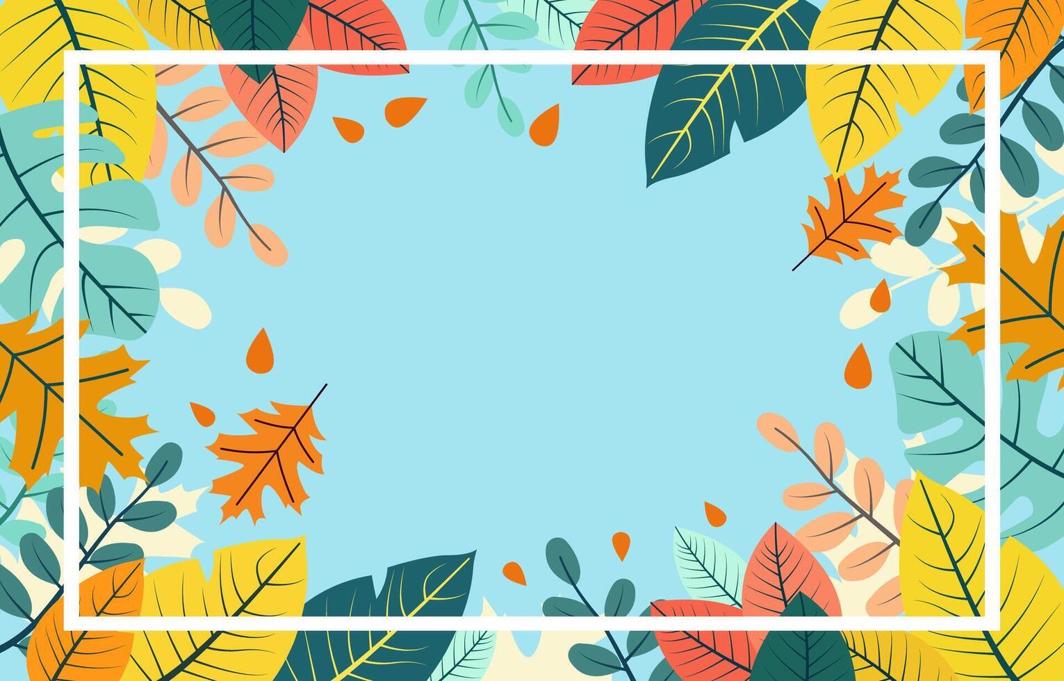 Flat Design of Summer Leaf Line Frame Background with Copy Space in the Middle vector