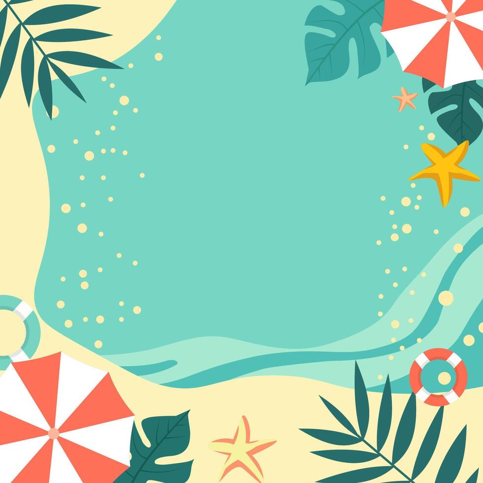 Top View of Summer Beach Pool Frame Background for Holiday Vacation with Leaves vector