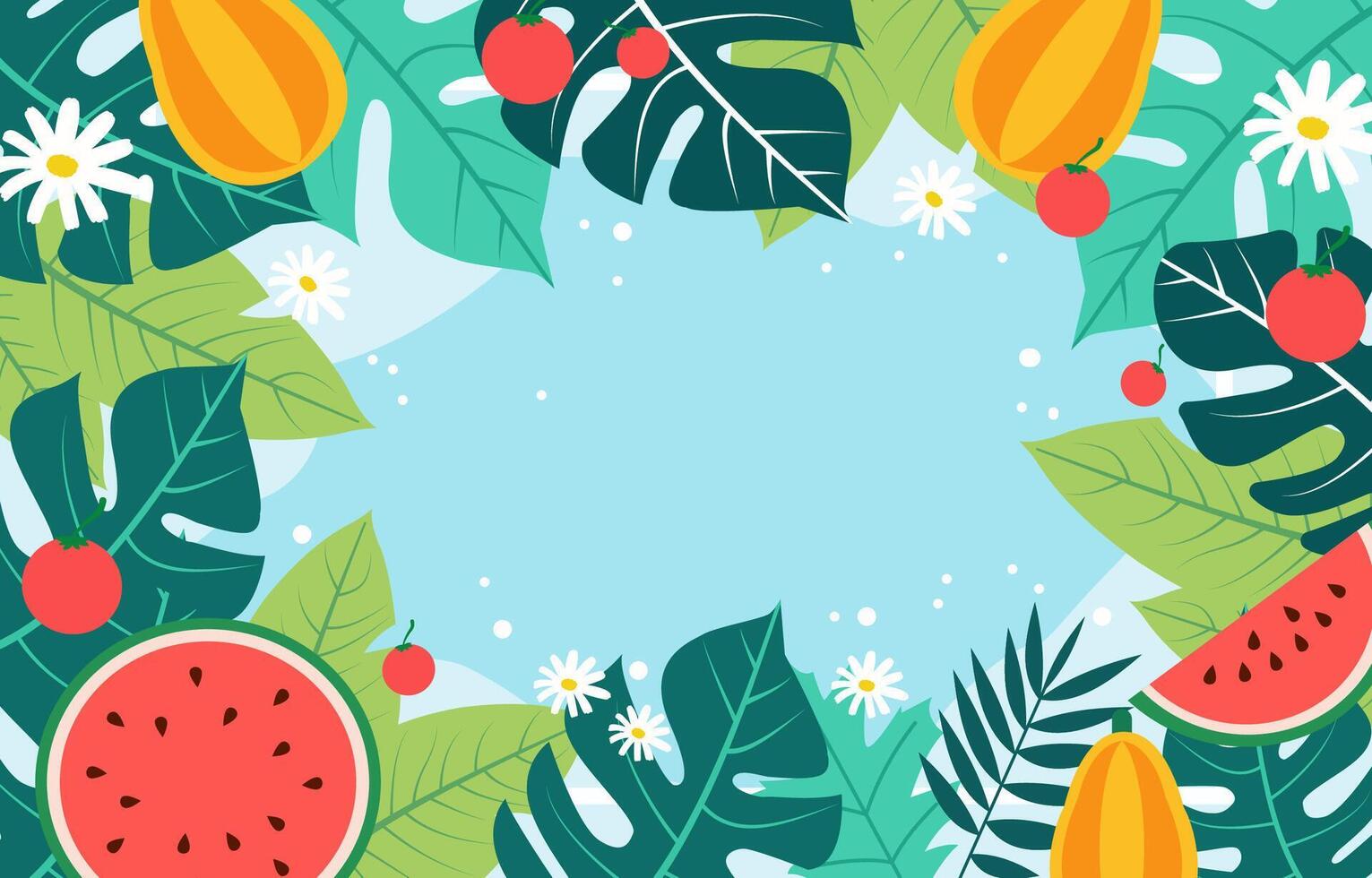 Empty Greeting Card of Summer Watermelon Leaf Frame Background vector