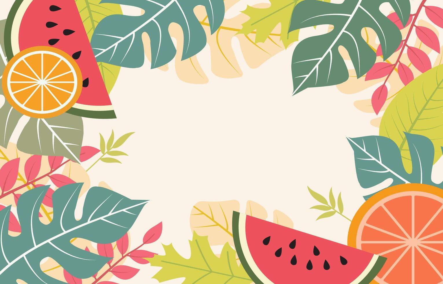 Empty Greeting Card of Summer Watermelon Leaf Frame Background vector