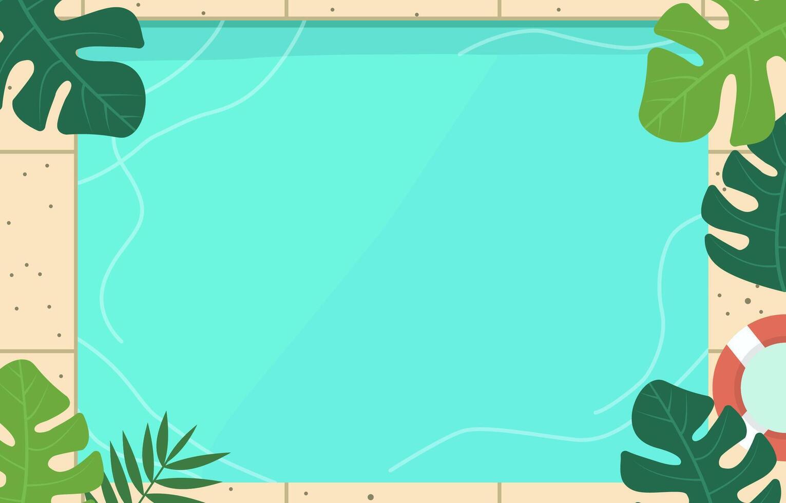 Top View of Swimming Pool Frame Background in Summer Holiday with Leaves and Copy Space vector