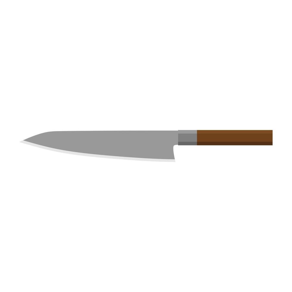 Gyuto japonés del chef cuchillo plano diseño ilustración aislado en blanco antecedentes. un tradicional japonés cocina cuchillo con un acero espada y de madera manejar. vector