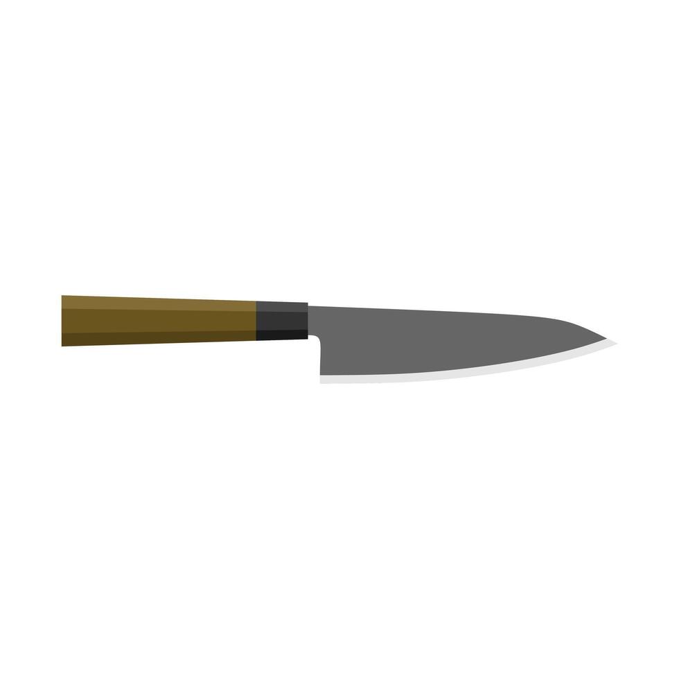 Gyuto Japanese Chef's Knife flat design illustration isolated on white background. A traditional Japanese kitchen knife with a steel blade and wooden handle. vector