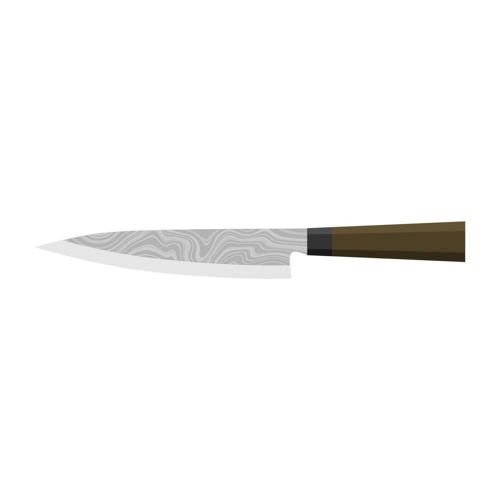 Gyuto japonés del chef cuchillo plano diseño ilustración aislado en blanco antecedentes. un tradicional japonés cocina cuchillo con un acero espada y de madera manejar. vector