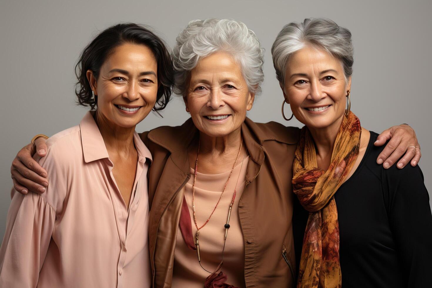 Age and international portrait of women in the studio. photo