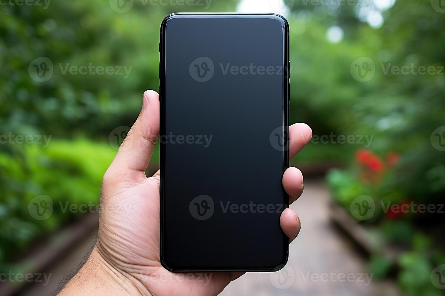 Smartphone in human hands, smartphone advertising mockup. photo