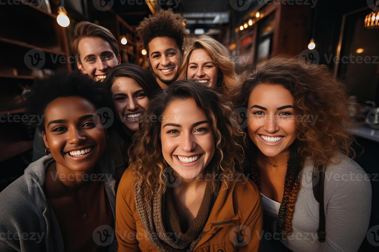 A group of smiling students of different nationalities. photo