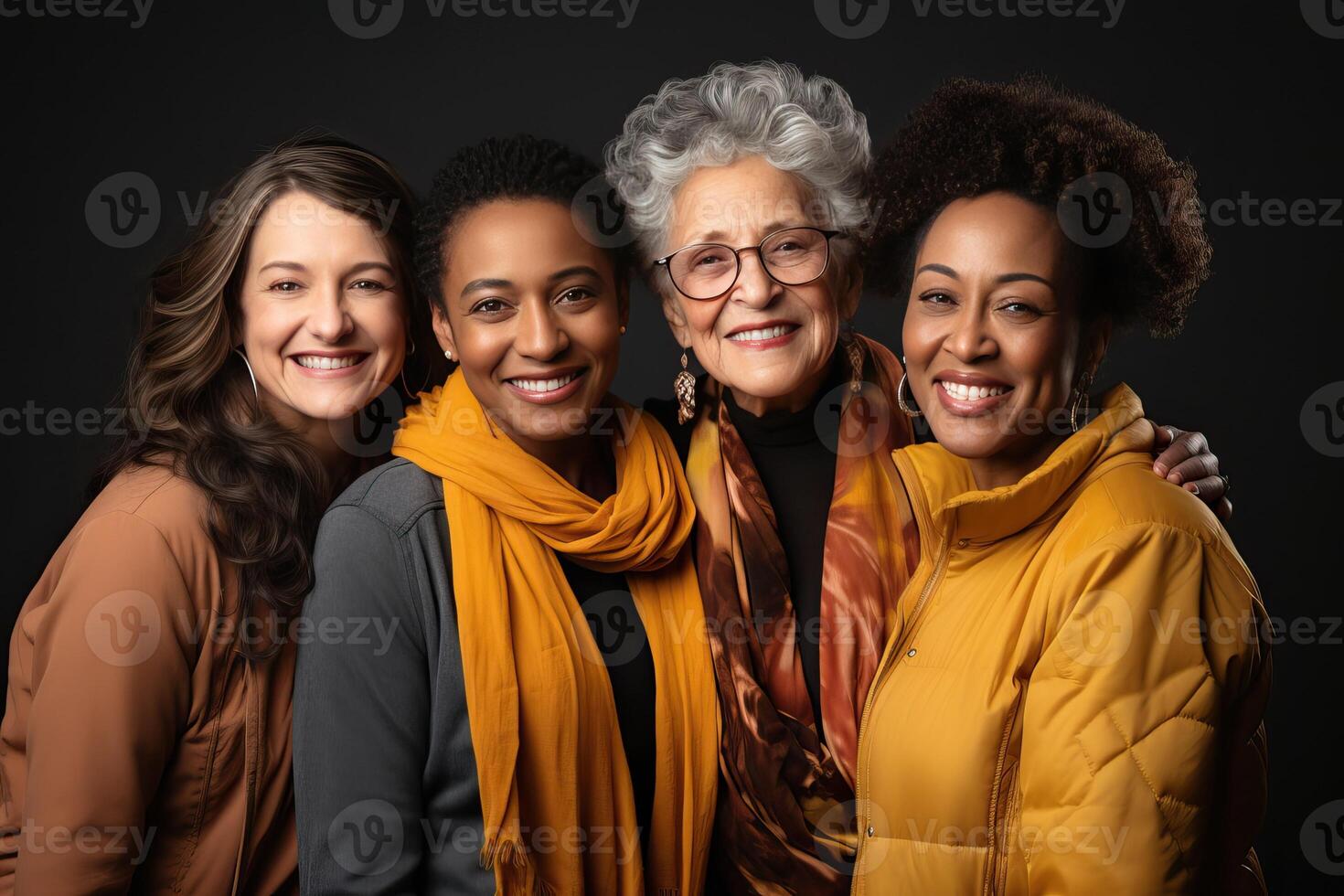 Age and international portrait of women in the studio. photo