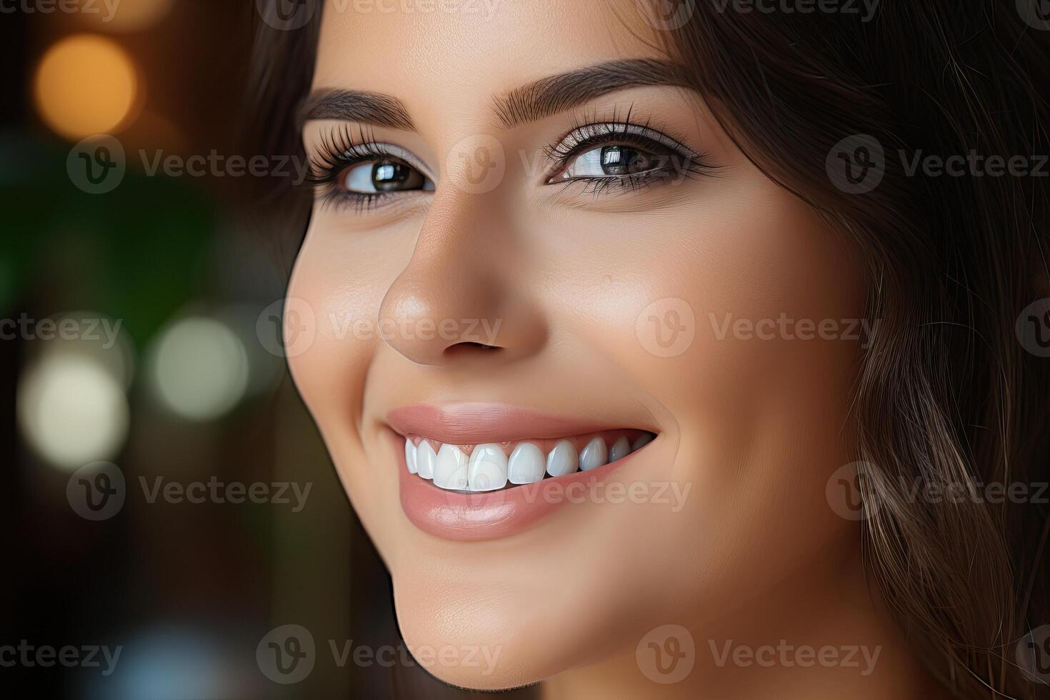 A perfect smile with white teeth of a young girl close-up. photo