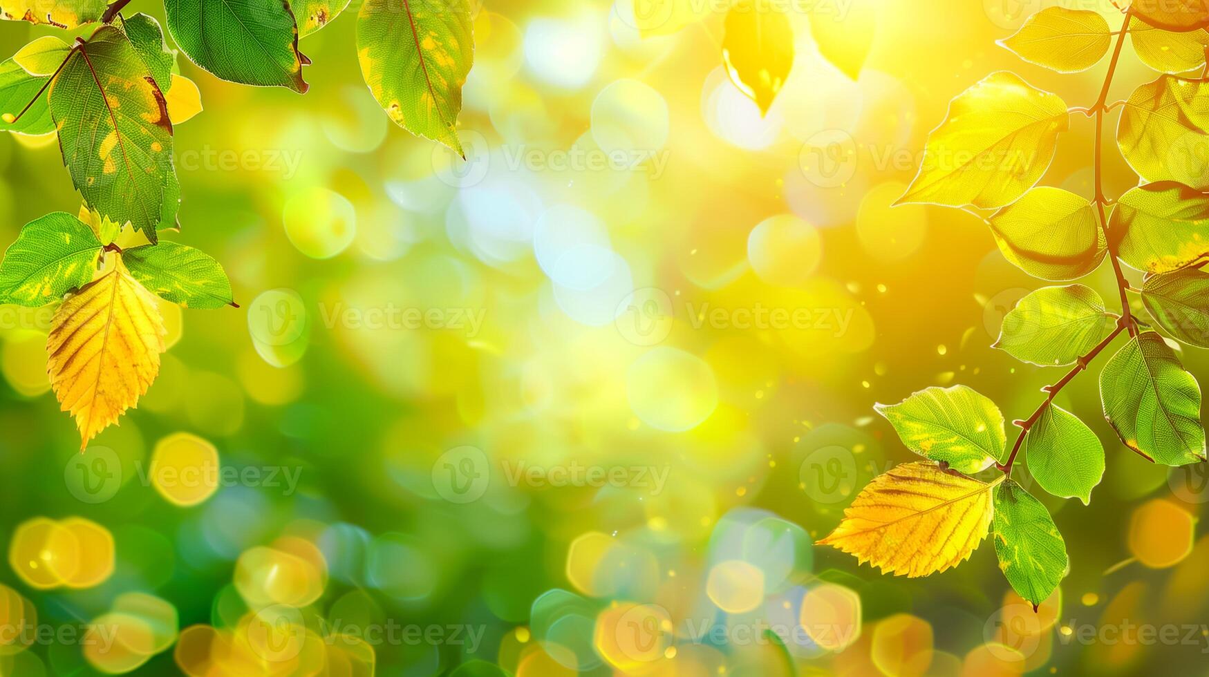 Green leaves with sunlight. Summer background, copy space. photo