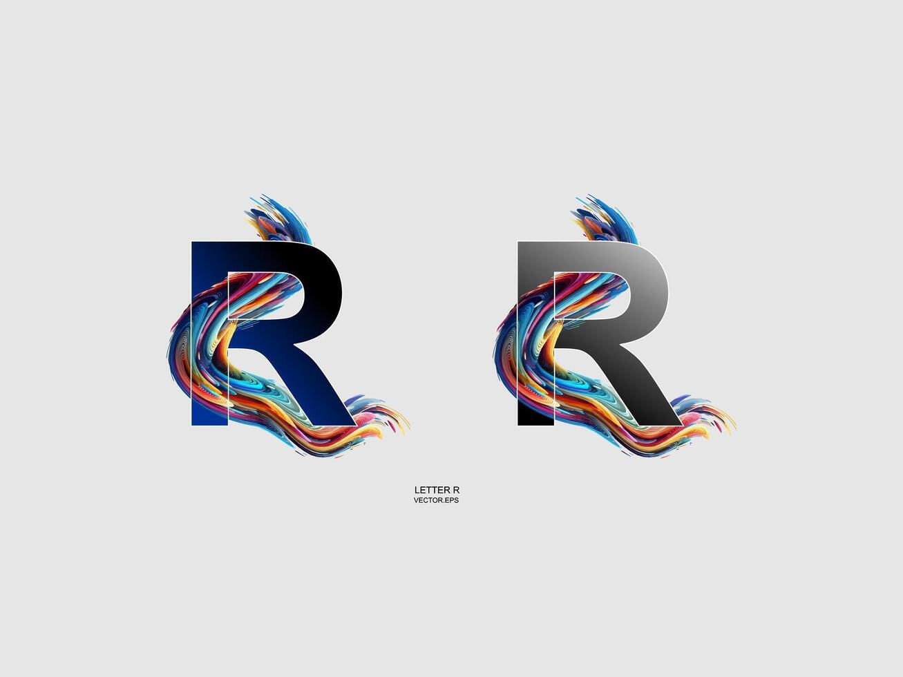 the letter R is made up of colorful swirls vector