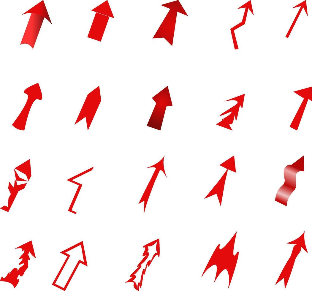 A set of red arrow pointers of different shapes and sizes vector