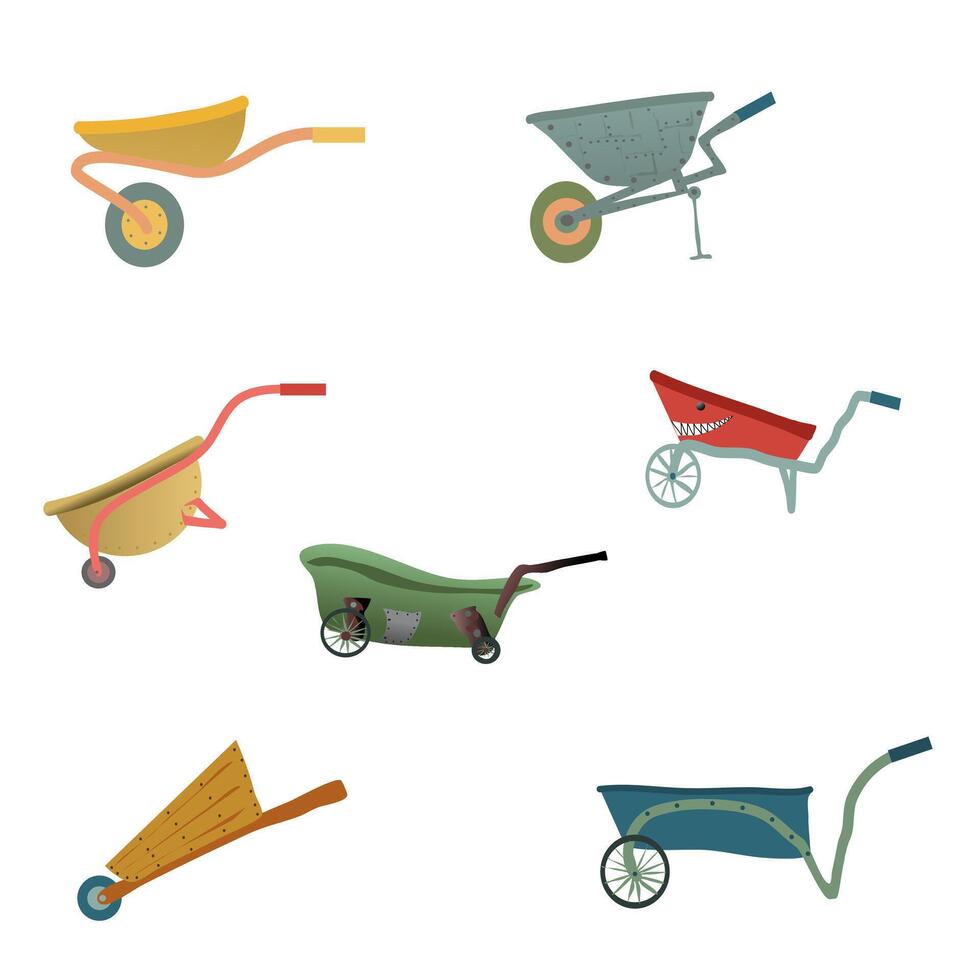 several types of garden carts with one wheel. vector