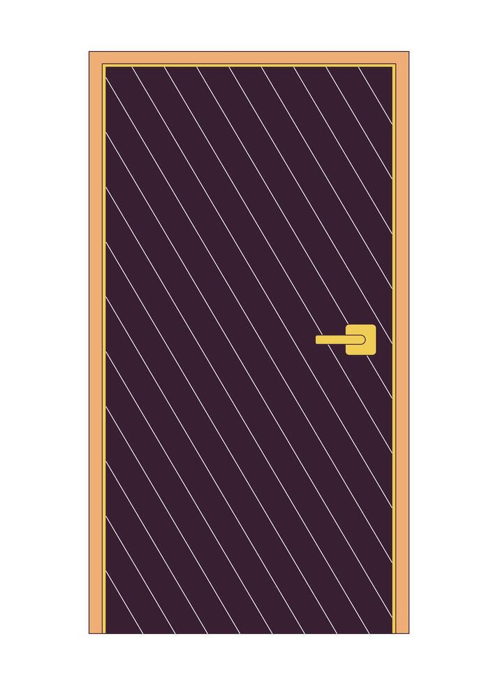 Closed door with golden handle 2D linear cartoon object. Entrance to room. Entryway equipment isolated line element white background. Home interior design color flat spot illustration vector