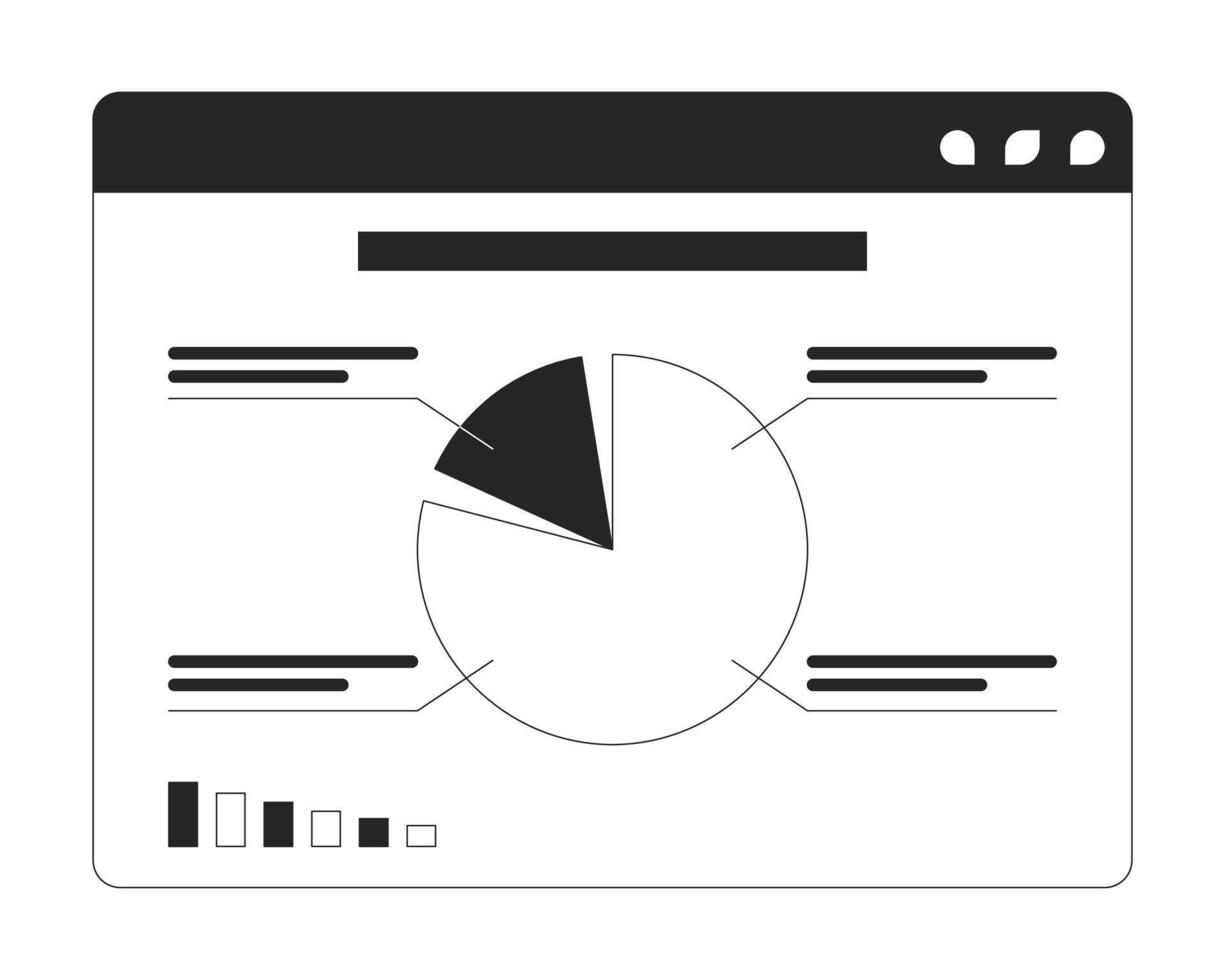 Pie chart diagram on website 2D linear cartoon object. Business data analytics tool isolated line element white background. Accounting computer software monochromatic flat spot illustration vector