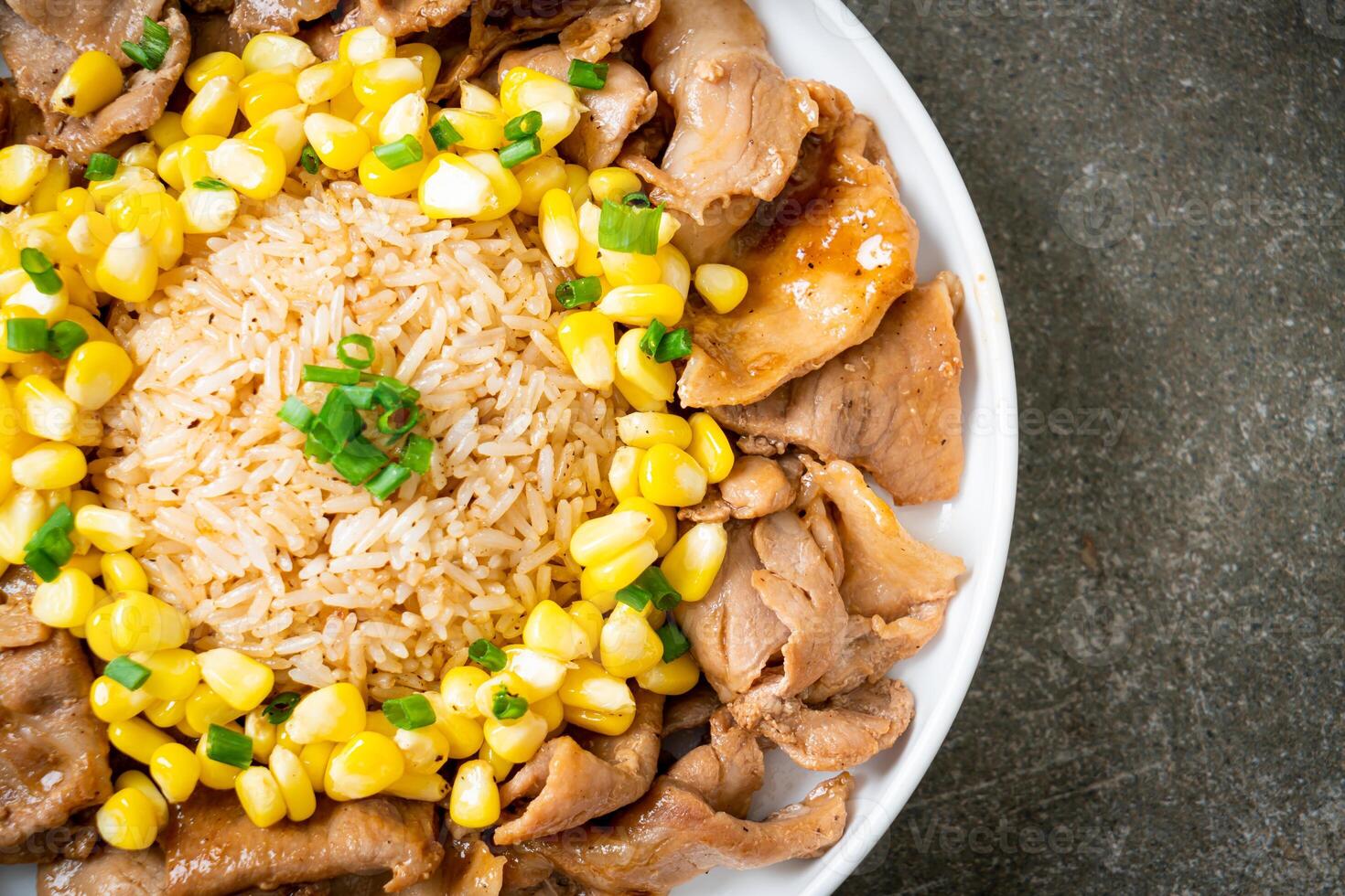 fried rice with pork sliced and corn photo