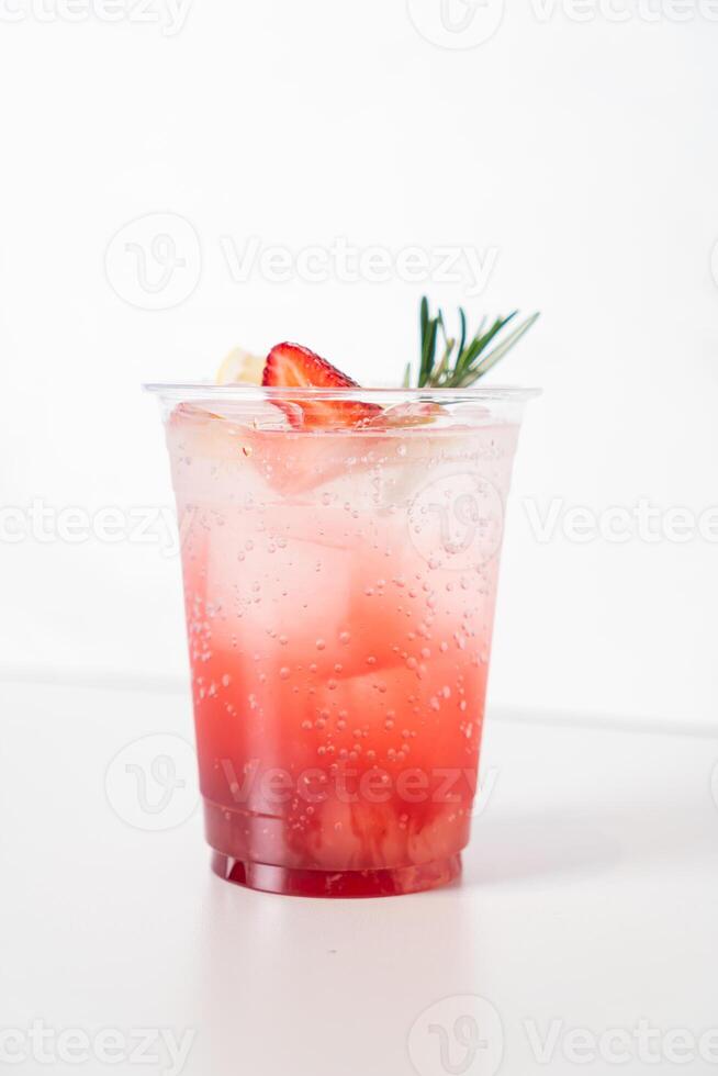 strawberry with soda in glass photo