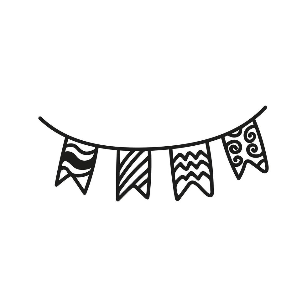 Cute doodle celebration garland with flags clipart. Hand drawn illustration vector