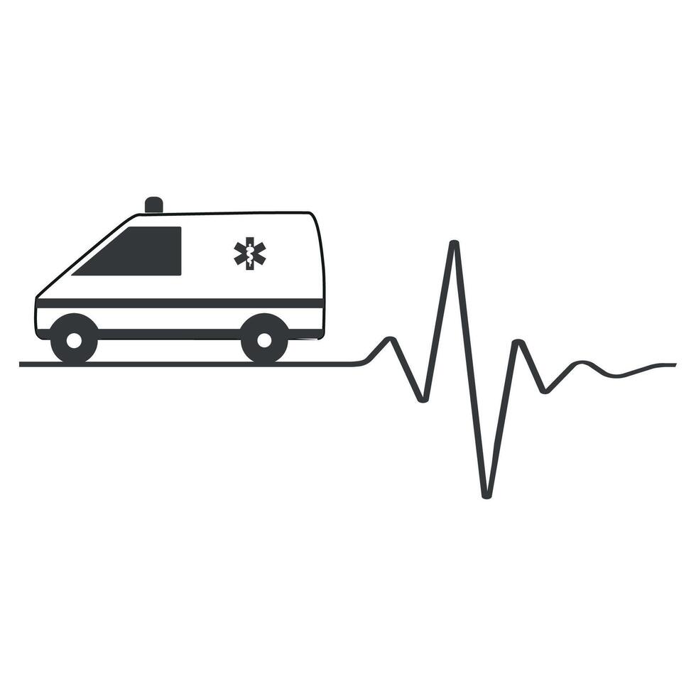 Illustration of ambulance and heartbeat line icon vector
