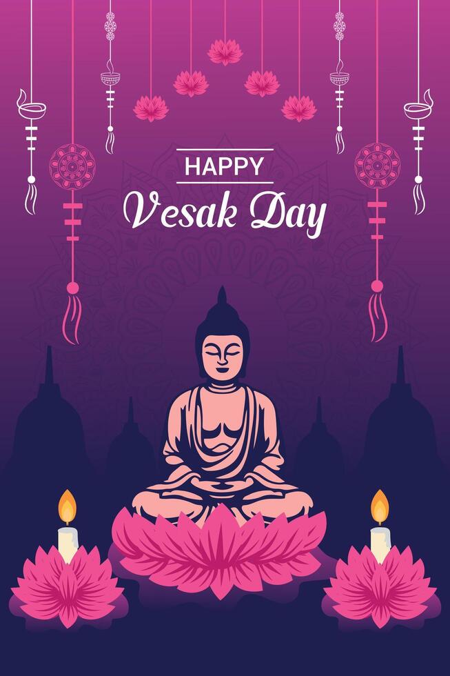 Flat vertical poster template for vesak day illustration festival celebration social media post and vesak day Banner vector