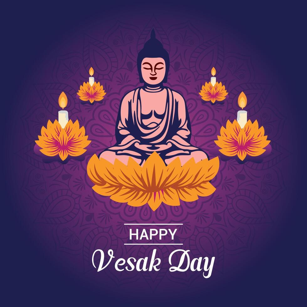 Flat vesak day illustration festival celebration social media post and vesak day Banner vector