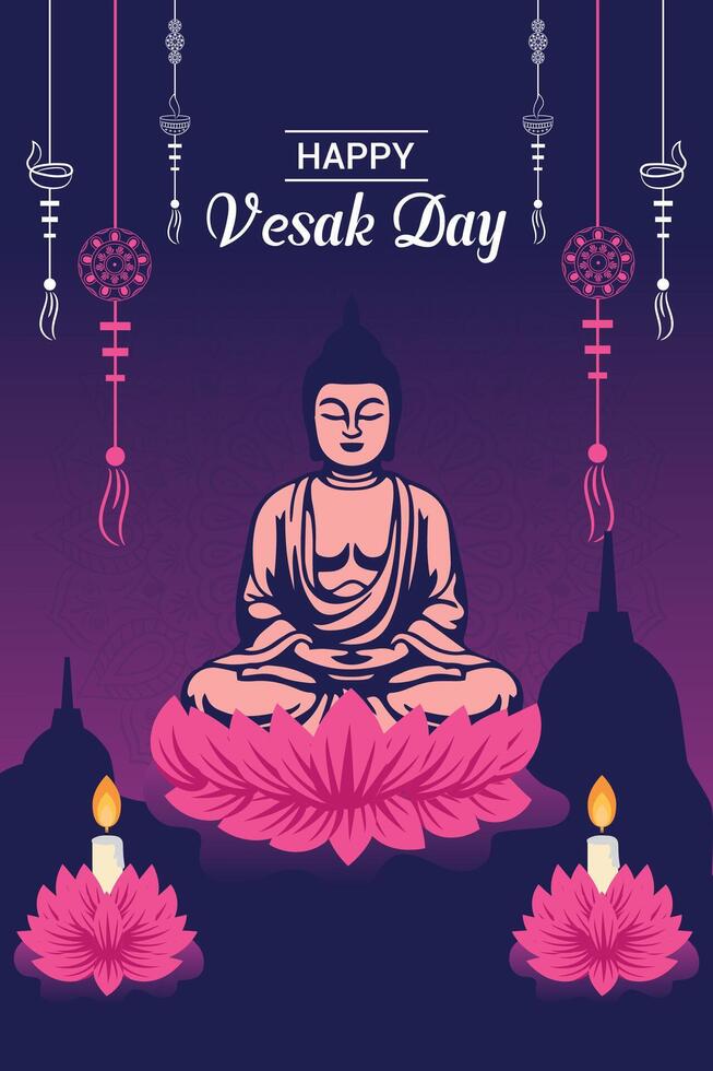 Flat vertical poster template for vesak day illustration festival celebration social media post and vesak day Banner vector