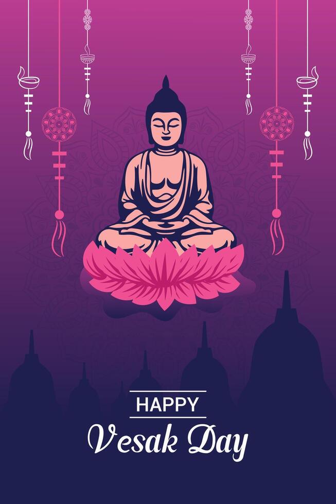 plano vertical póster modelo para vesak día ilustración festival celebracion social medios de comunicación enviar y vesak día bandera vector