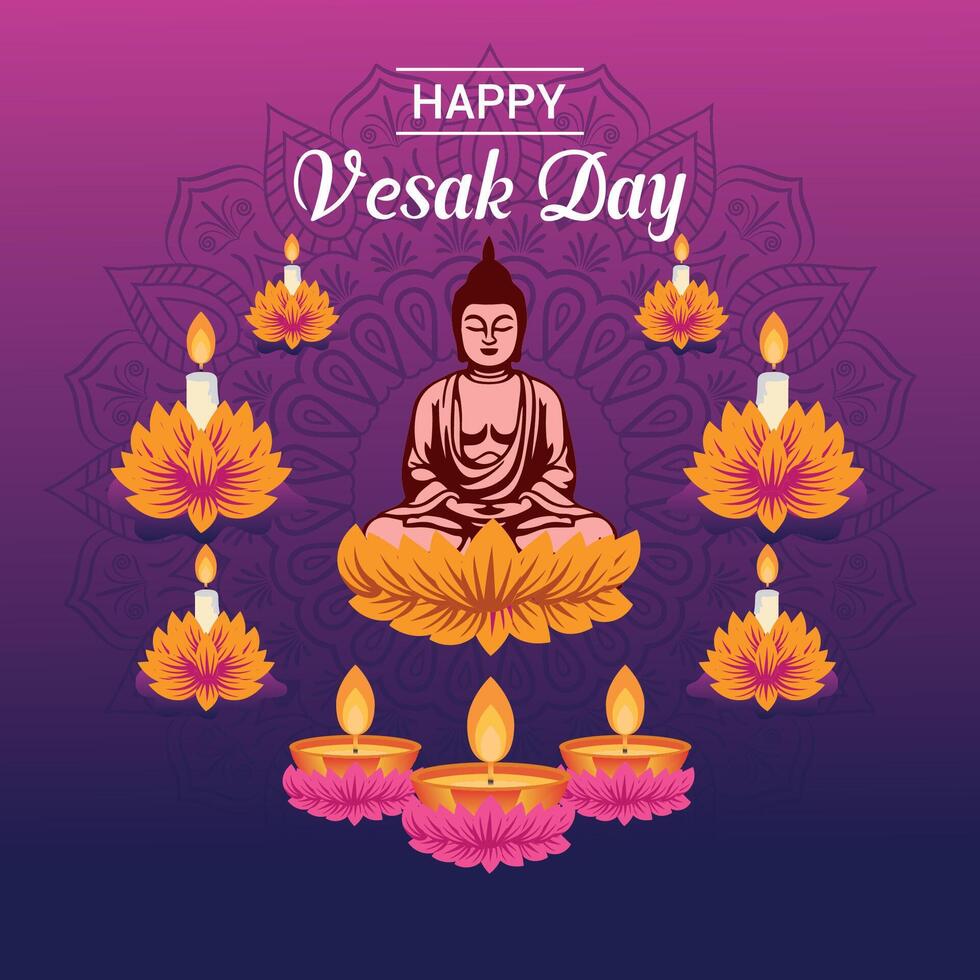 Flat vesak day illustration festival celebration social media post and vesak day Banner vector