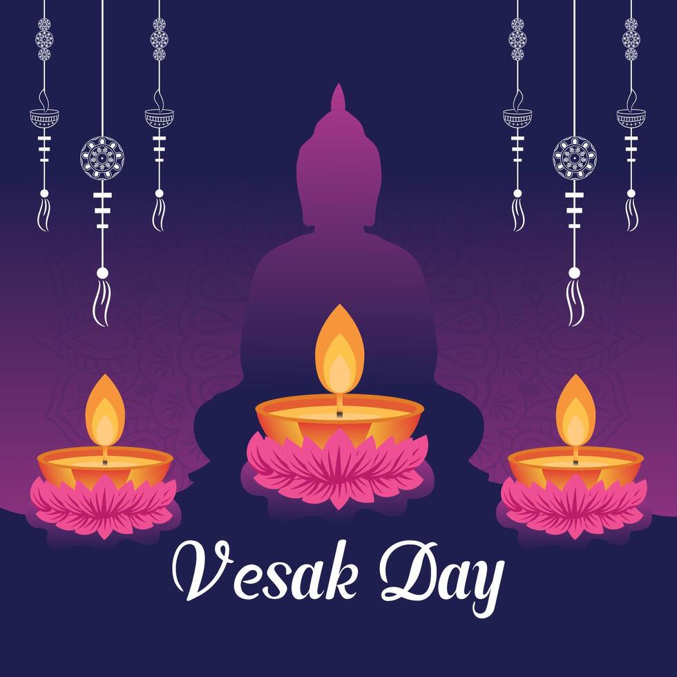 Flat vesak day illustration festival celebration social media post and vesak day Banner vector