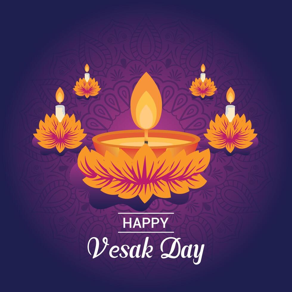 Flat vesak day illustration festival celebration social media post and vesak day Banner vector