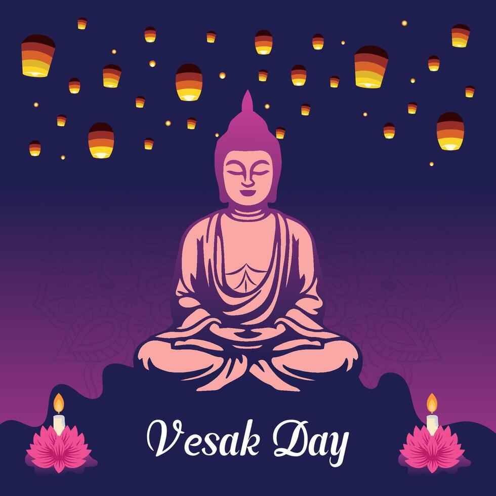 Flat vesak day illustration festival celebration social media post and vesak day Banner vector