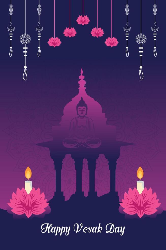 Flat vertical poster template for vesak day illustration festival celebration social media post and vesak day Banner vector