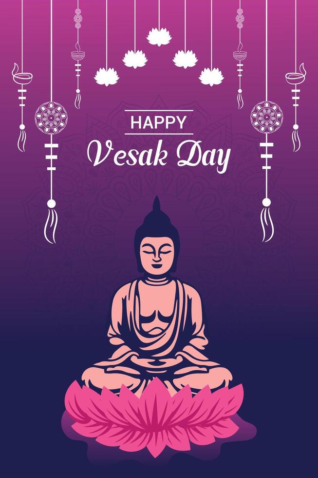 Flat vertical poster template for vesak day illustration festival celebration social media post and vesak day Banner vector