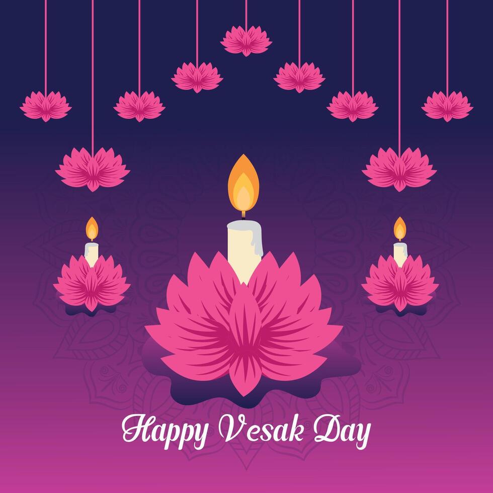 Flat vesak day illustration festival celebration social media post and vesak day Banner vector