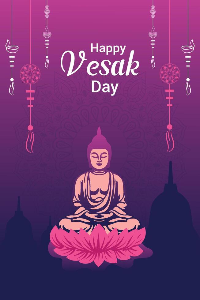 Flat vertical poster template for vesak day illustration festival celebration social media post and vesak day Banner vector