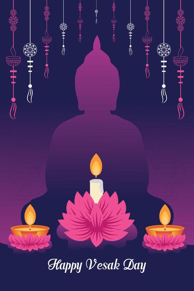 Flat vertical poster template for vesak day illustration festival celebration social media post and vesak day Banner vector