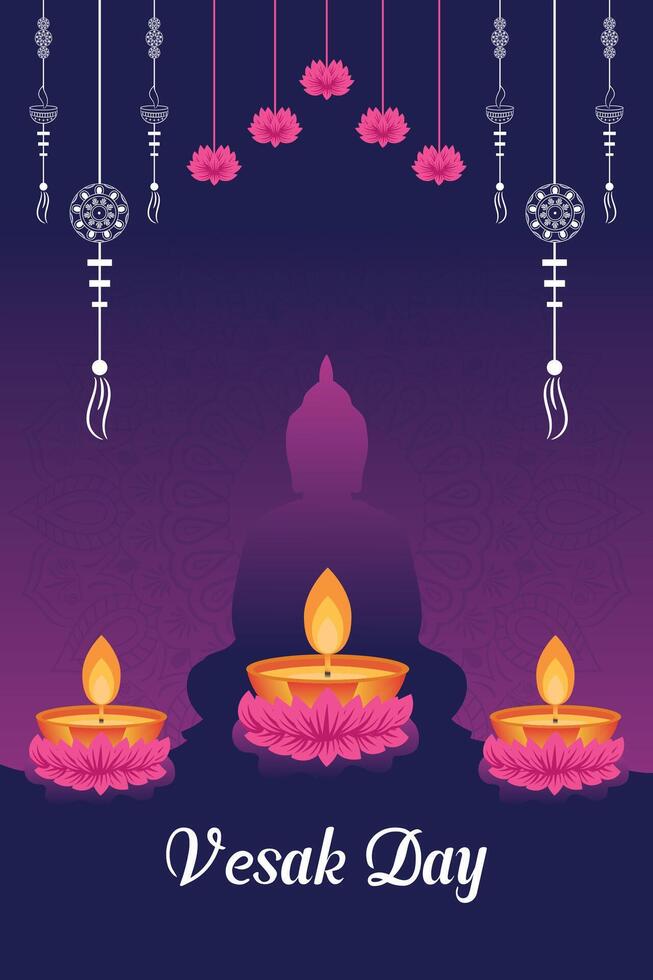 Flat vertical poster template for vesak day illustration festival celebration social media post and vesak day Banner vector