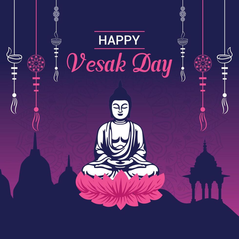 Flat vesak day illustration festival celebration social media post and vesak day Banner vector